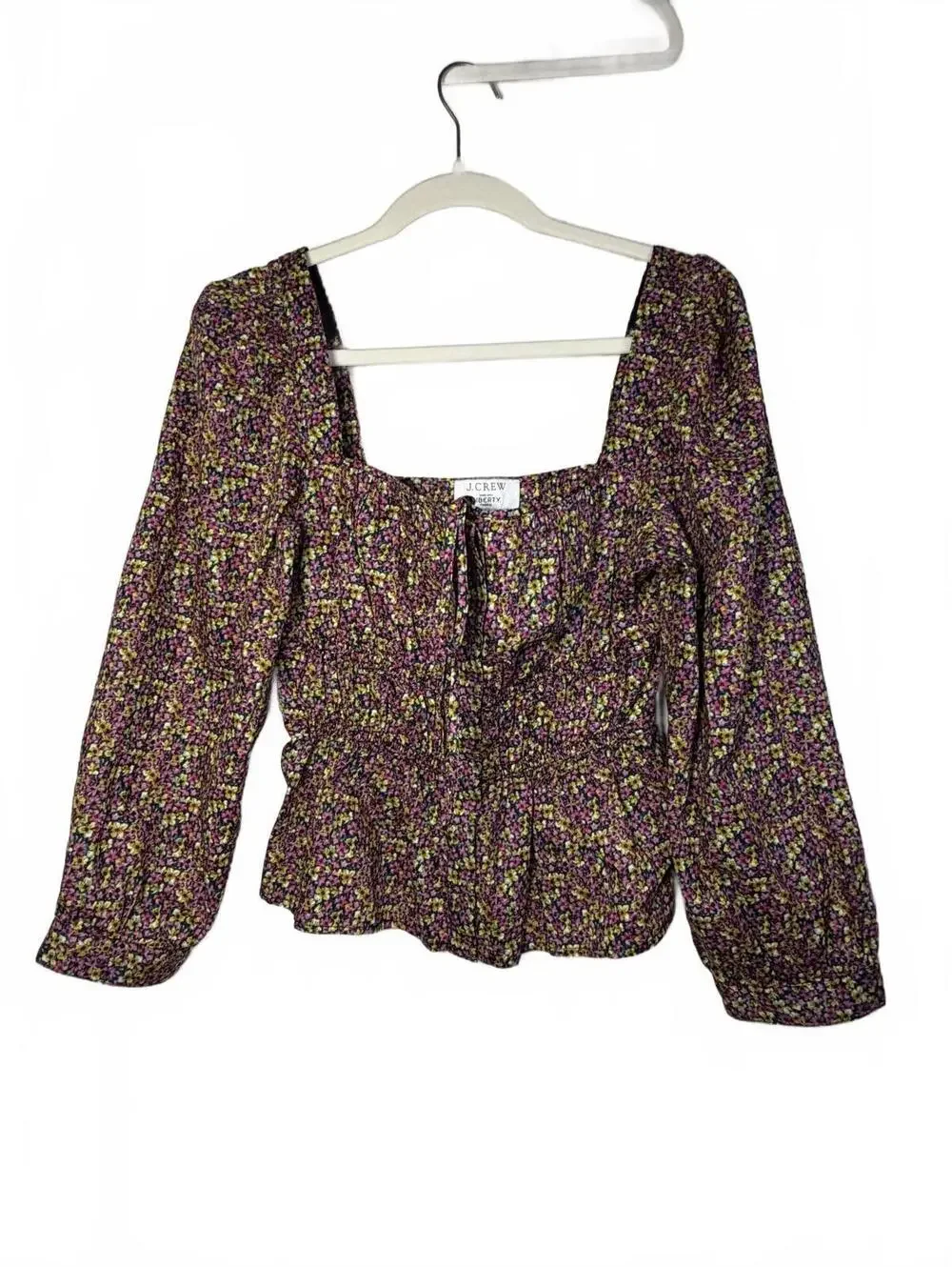 J.Crew Liberty London Floral Puff Sleeve Smocked Top Size 6 Pink Yellow